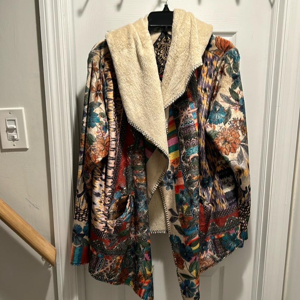 Johnny Was Multicolor Floral Jacket with Cream Lining
